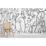 Black and white line art mural making a statement in a contemporary bedroom