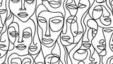 Abstract Faces Line Art Wallpaper design file showing the complete black and white pattern
