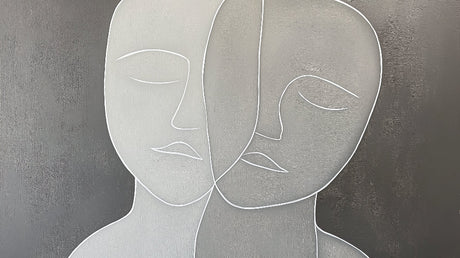 Abstract faces line art wallpaper design file showing clean white lines on grey background