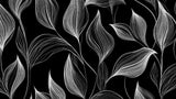 Black and white botanical line art wallpaper design file showing detailed leaf pattern