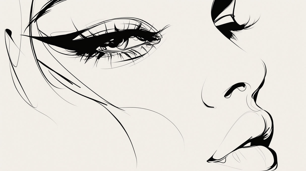 Black and white line art face sketch design file showing intricate details and fluid strokes