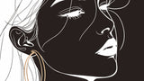 Black and white line art portrait design file showing intricate details and golden accents