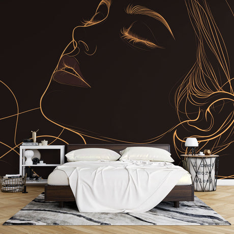 Gold profile line art design file showing intricate details on black background