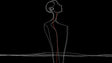 Line art wallpaper mural creating a stunning focal point in a modern living room with minimal furniture