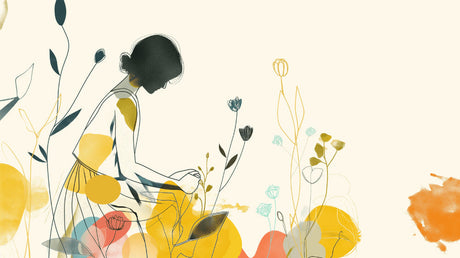 Minimalist Floral Line Art Wallpaper design file showing delicate botanical sketches with yellow accent circles