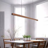 Wooden LED Linear Pendant Light  Pine or Walnut Finish - Detailed view