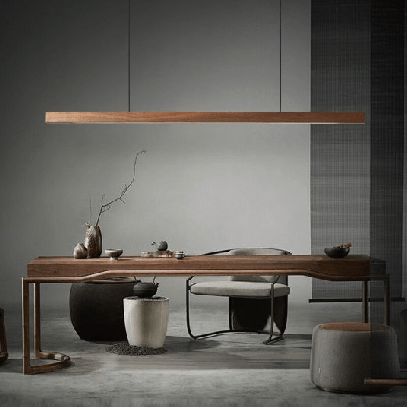 Wooden LED Linear Pendant Light  Pine or Walnut Finish - Product example
