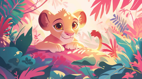 Lion Cub Tropical Wallpaper design file showing detailed jungle pattern and soft color palette