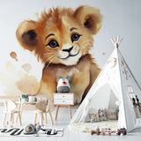 Baby Lion Wallpaper transforming a gender-neutral nursery with soft watercolor tones