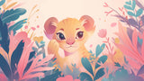 Løveunge Tapet | Eventyrlig Junglekunst i Pastelrosa