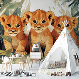 Jungle theme Lion Cubs Wallpaper transforming reading nook in kid's room