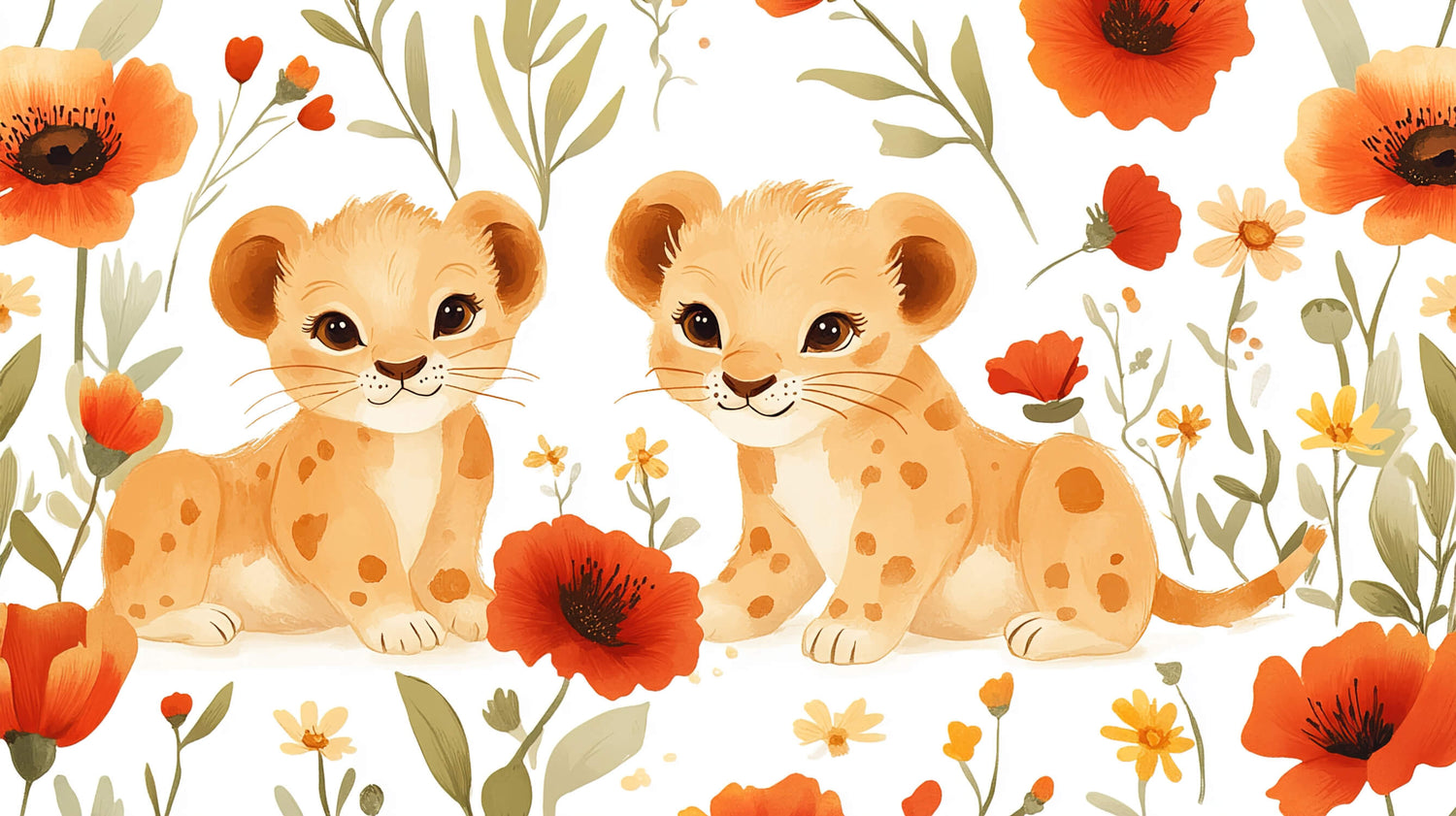 Lion Cubs with Orange Florals design file showing full pattern details