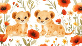 Lion Cubs with Orange Florals design file showing full pattern details