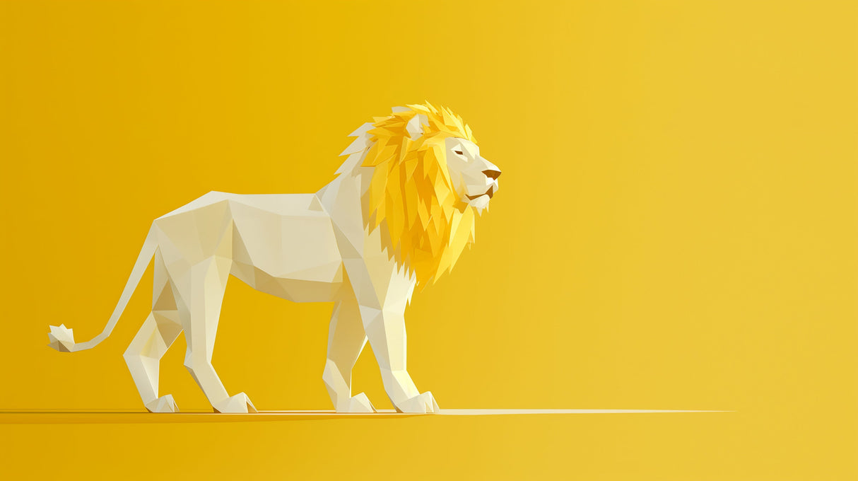 Geometric Lion Wallpaper design file showing detailed 3D polygon pattern in yellow and white