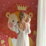 Lion nursery wallpaper showcased in a modern children's bedroom with neutral furniture