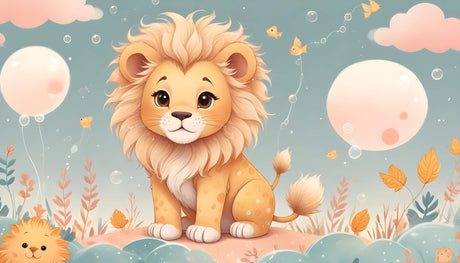 Baby lion with birds design file showing detailed pattern and soft color palette