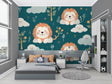 Lion safari wallpaper bringing joy to a modern nursery with teal and coral accents