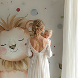 Lion Nursery Wallpaper in daycare room showing cheerful dots pattern