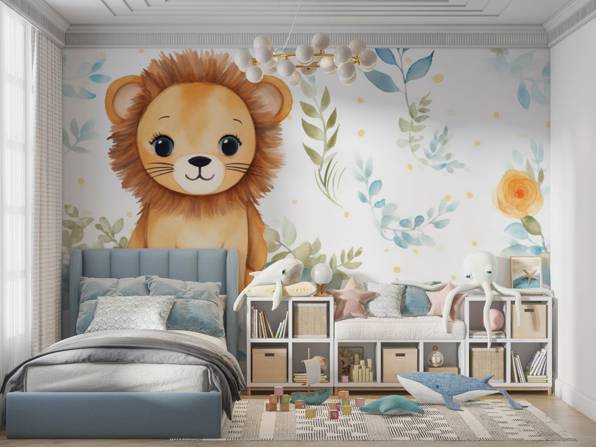 Baby safari wallpaper adding charm to a toddler's bedroom