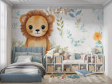 Baby safari wallpaper adding charm to a toddler's bedroom