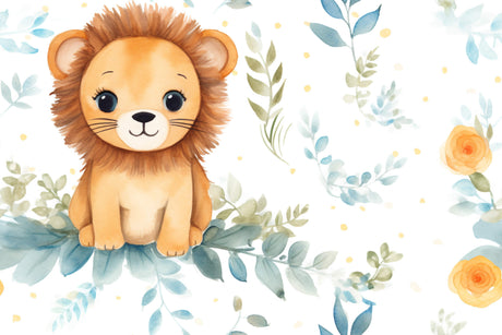 Lion cub safari wallpaper design file showing detailed floral pattern and gentle color palette