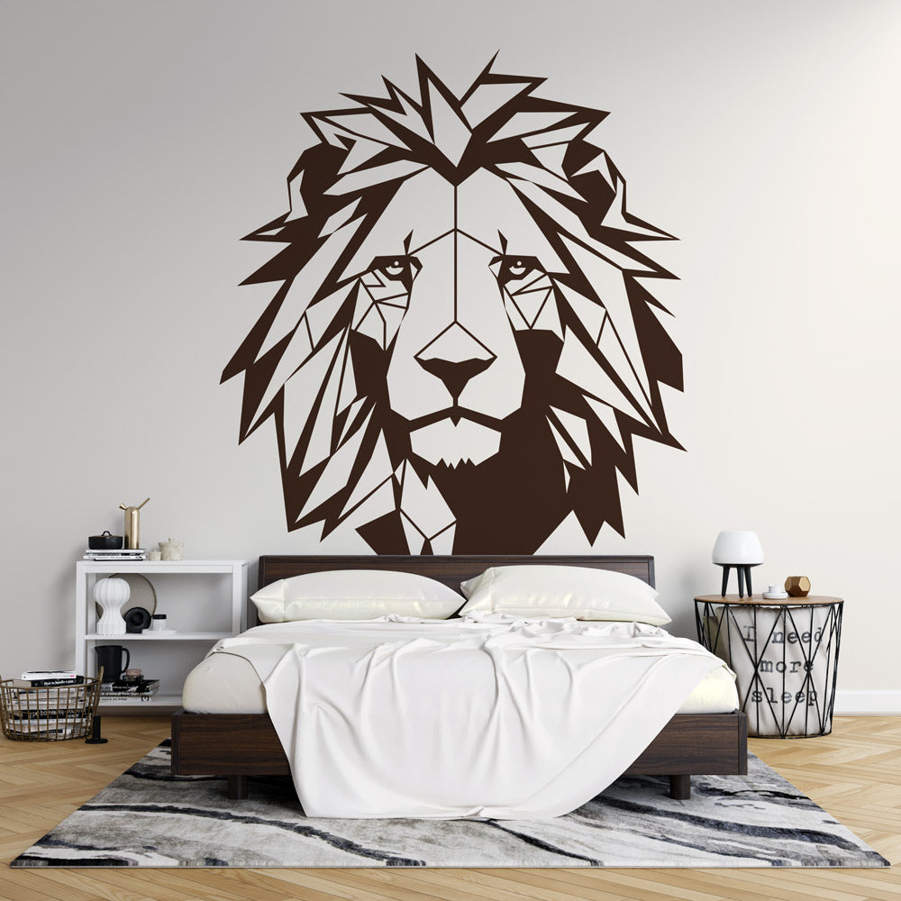 Geometric Lion Mural Wallpaper creating a stunning focal point in a modern minimalist living room with clean lines