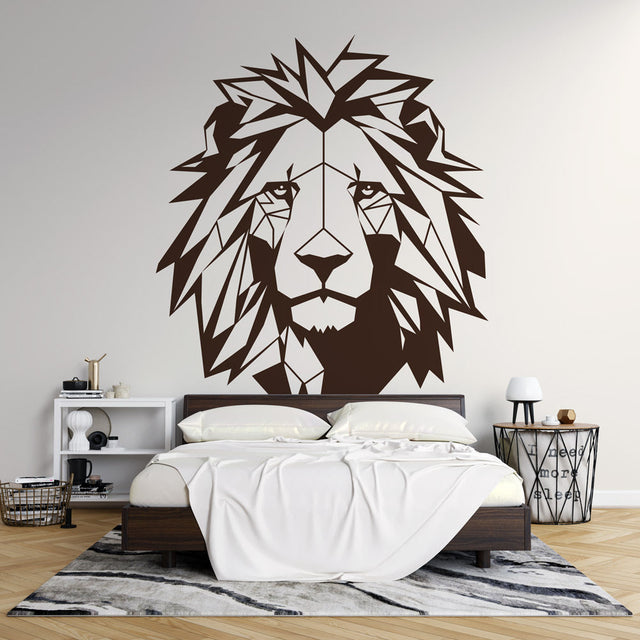Geometric Lion Mural Wallpaper creating a stunning focal point in a modern minimalist living room with clean lines