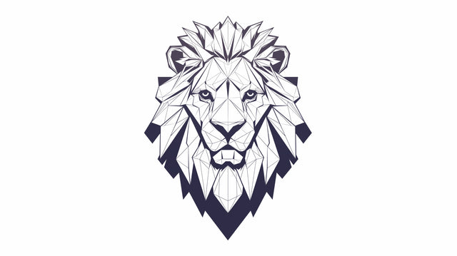 Geometric Lion Wallpaper creating a striking focal point in a modern minimalist living room with black and white decor