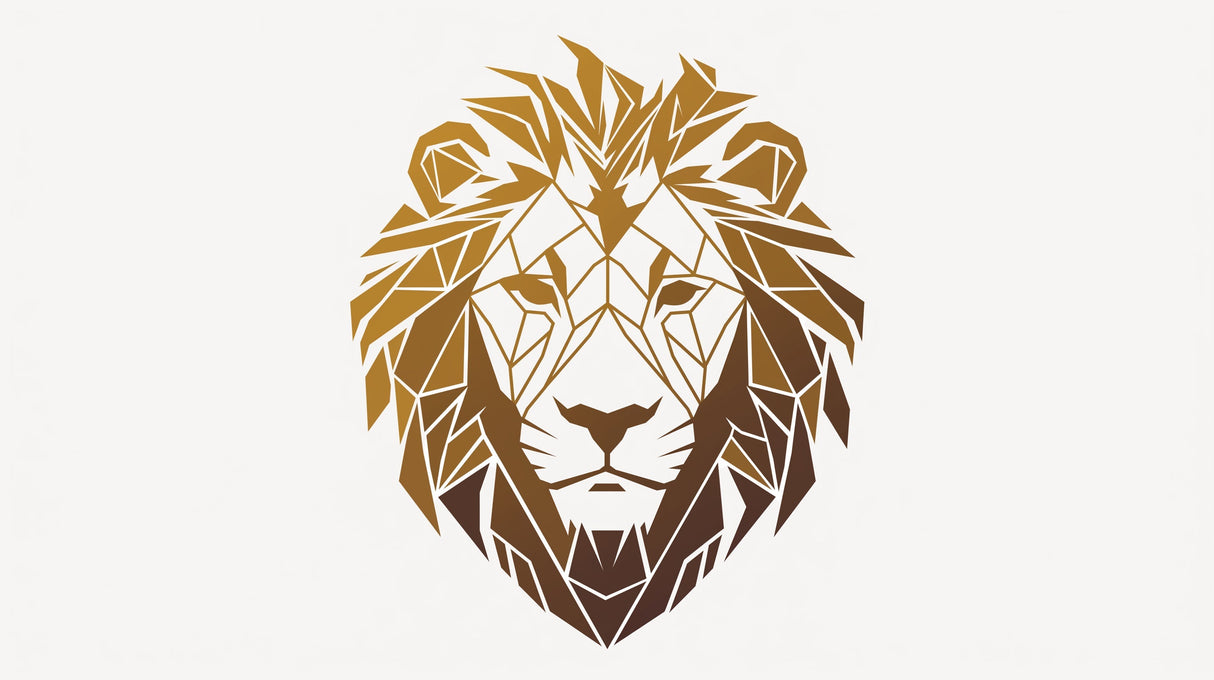 Geometric lion design file showing intricate gold pattern and precise angular details