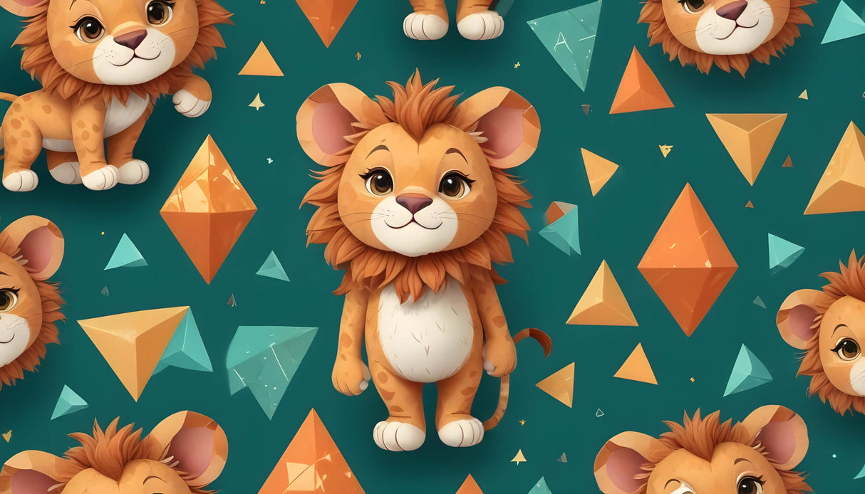 Geometric lion wallpaper design file showing full pattern repeat and color details