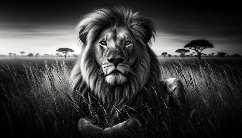 Lion mural wallpaper design file showing detailed black and white savanna portrait pattern