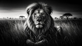 Lion mural wallpaper design file showing detailed black and white savanna portrait pattern