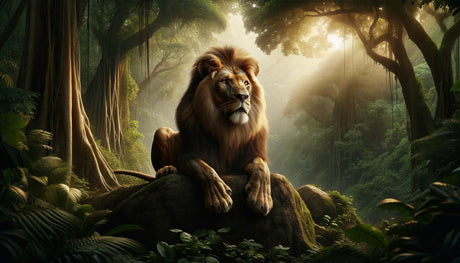 Lion wall mural design file showing detailed misty jungle pattern with majestic lion