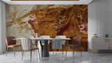 Brown lion wall mural adding sophistication to dining room with contemporary furniture