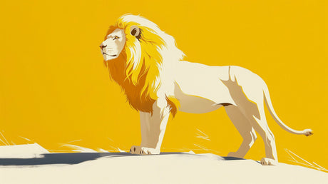 Lion wall mural design file showing detailed illustration against vibrant yellow background