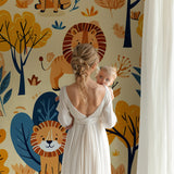 Safari Lion Mural in cozy children's reading nook with floor cushions