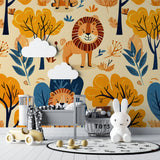 Lion Wall Mural in minimalist kids bedroom with natural decor