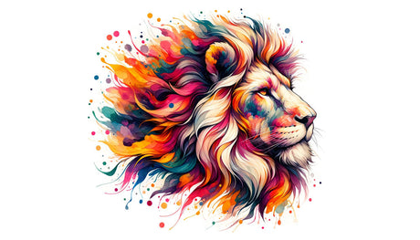 Lion watercolor wallpaper design file showing vibrant color palette and artistic details