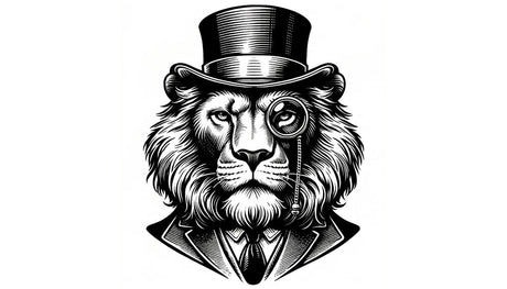 Vintage gentleman lion wallpaper design file showing detailed black and white pattern with top hat and monocle