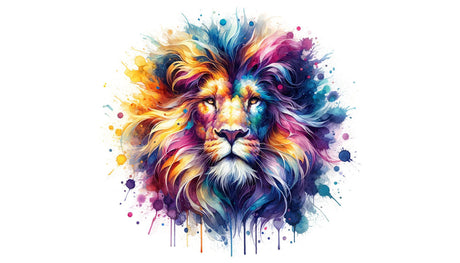 Watercolor Lion Wall Mural design file showing vibrant rainbow colors and artistic details