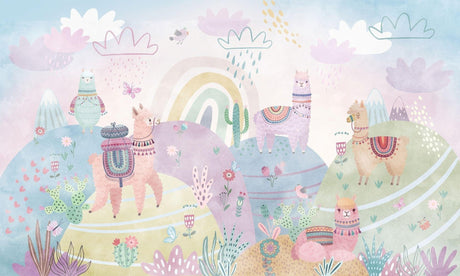 Llama and rainbow desert wallpaper design file showing detailed pattern and soft color palette