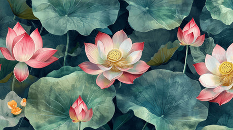 Pink Lotus and Green Leaves design file showing intricate pattern details