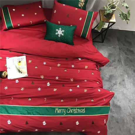 Christmas Cotton Duvet Cover Set  Festive Red Holiday Pattern - Product detail 4