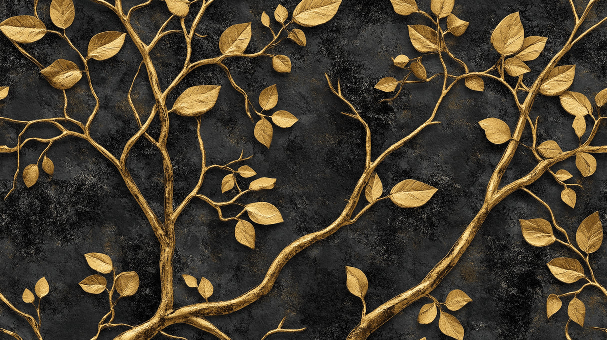 Design file showing intricate golden branches pattern on black background