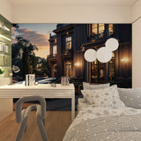Architectural wall mural with luxury car in entertainment room