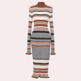 Striped Knit Maxi Dress  Wool Blend Turtleneck Design - Product showcase
