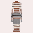 Striped Knit Maxi Dress  Wool Blend Turtleneck Design - Product detail 7