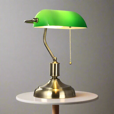 Classic Banker Desk Lamp  Green Glass Shade with Brass Base - Product detail 4