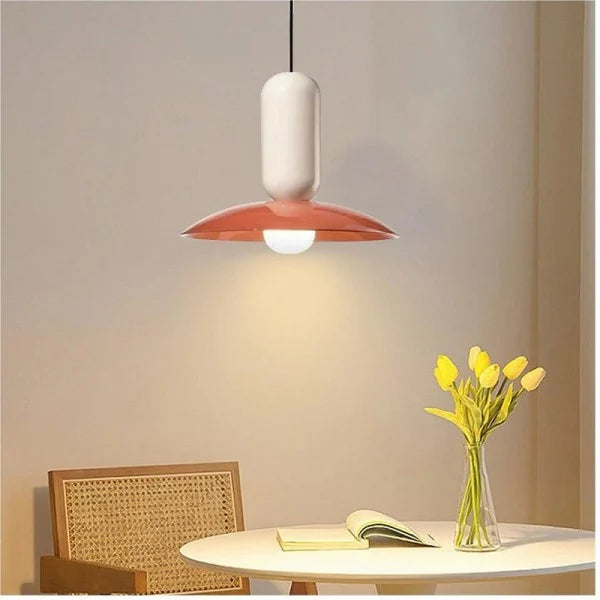 Modern Pendant Light  Mint Green and Coral Glass Shade - Detailed view