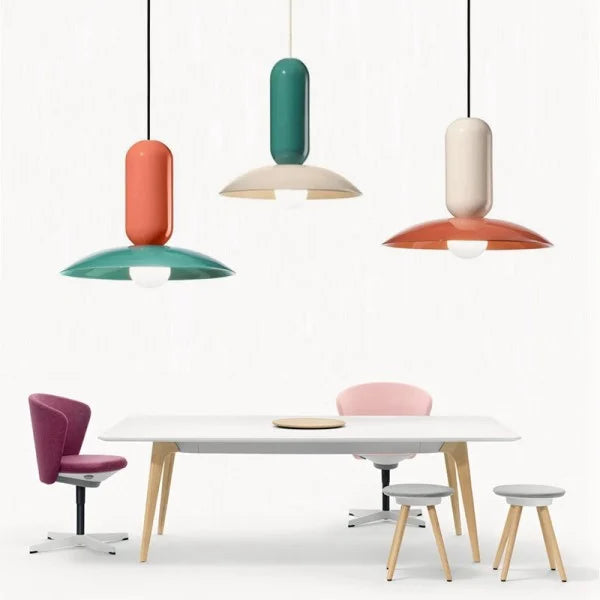 Modern Pendant Light  Mint Green and Coral Glass Shade - Product detail 7